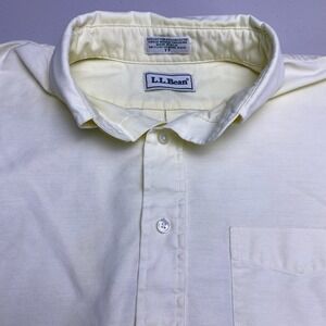 80s LL Bean Shirt 17 Mens S/S OCBD Yellow USA VGUC